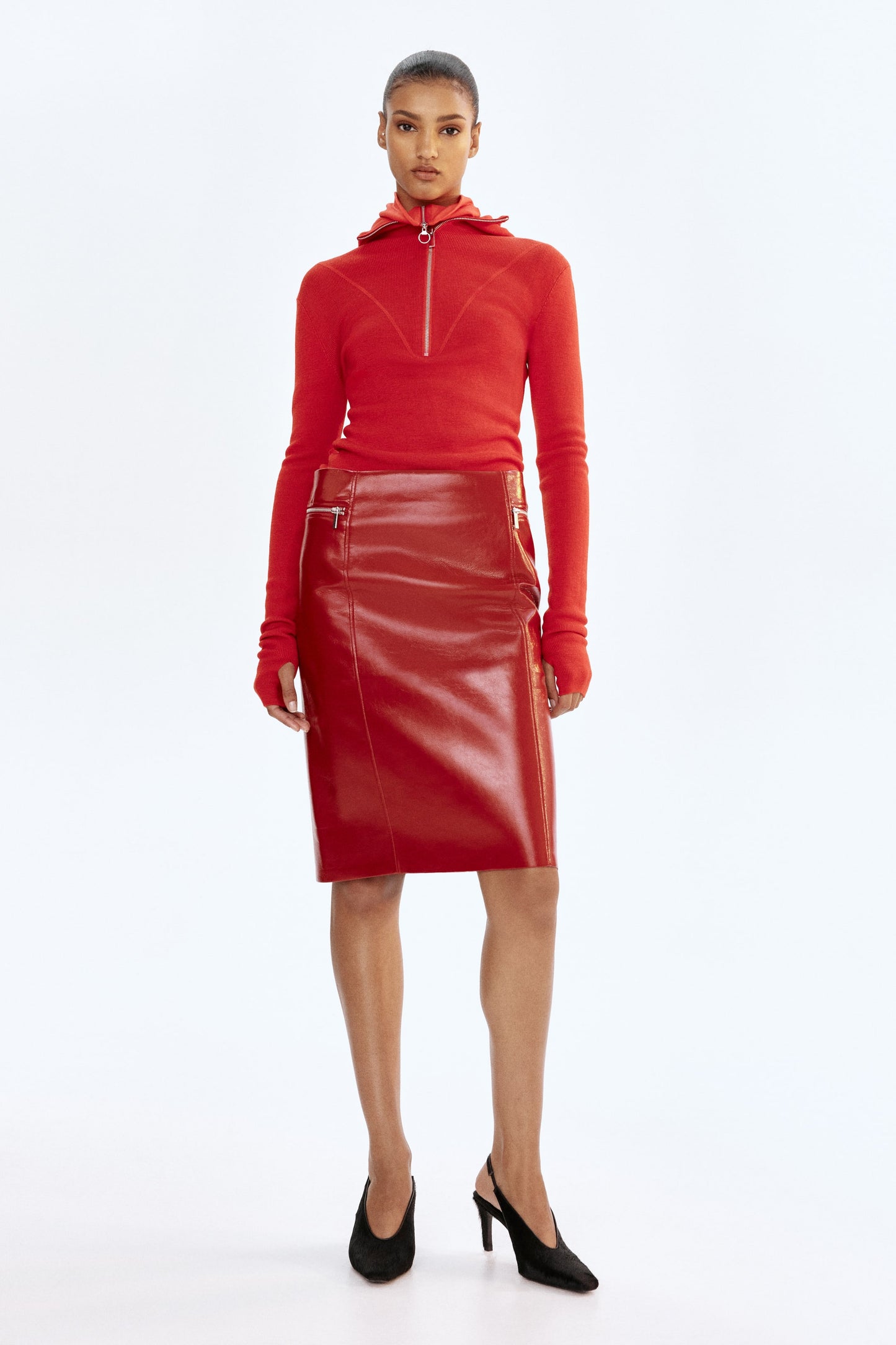 Coated pencil skirt