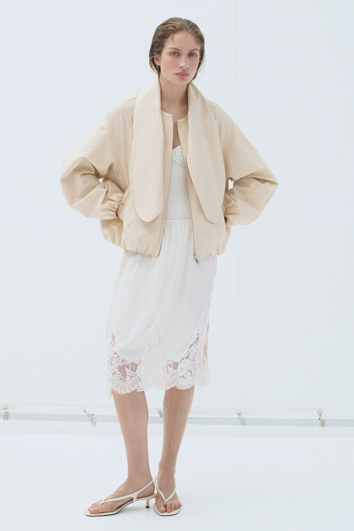 Scarf-collar linen-blend jacket