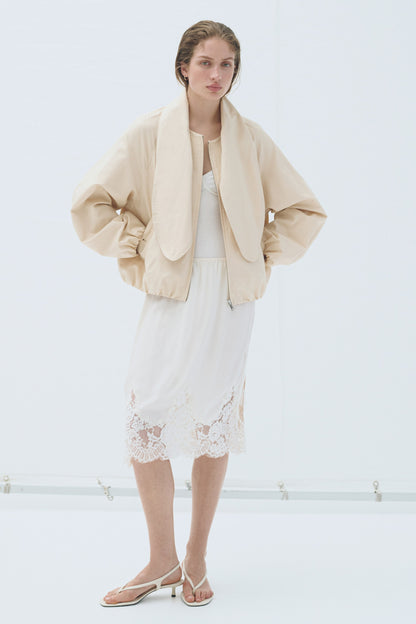Scarf-collar linen-blend jacket