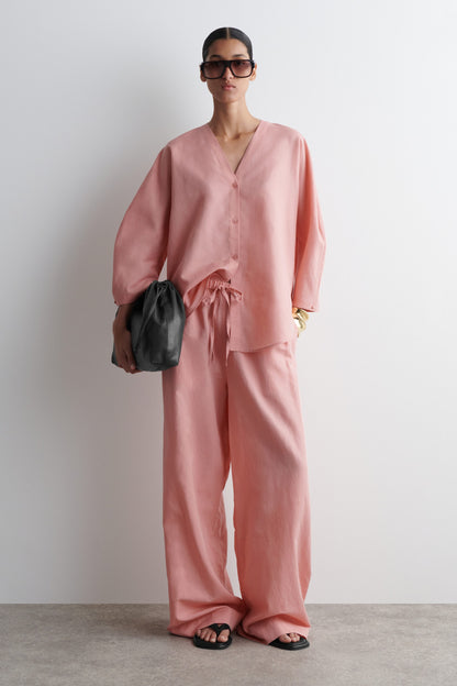 Wide-Leg Linen Drawstring Trousers
