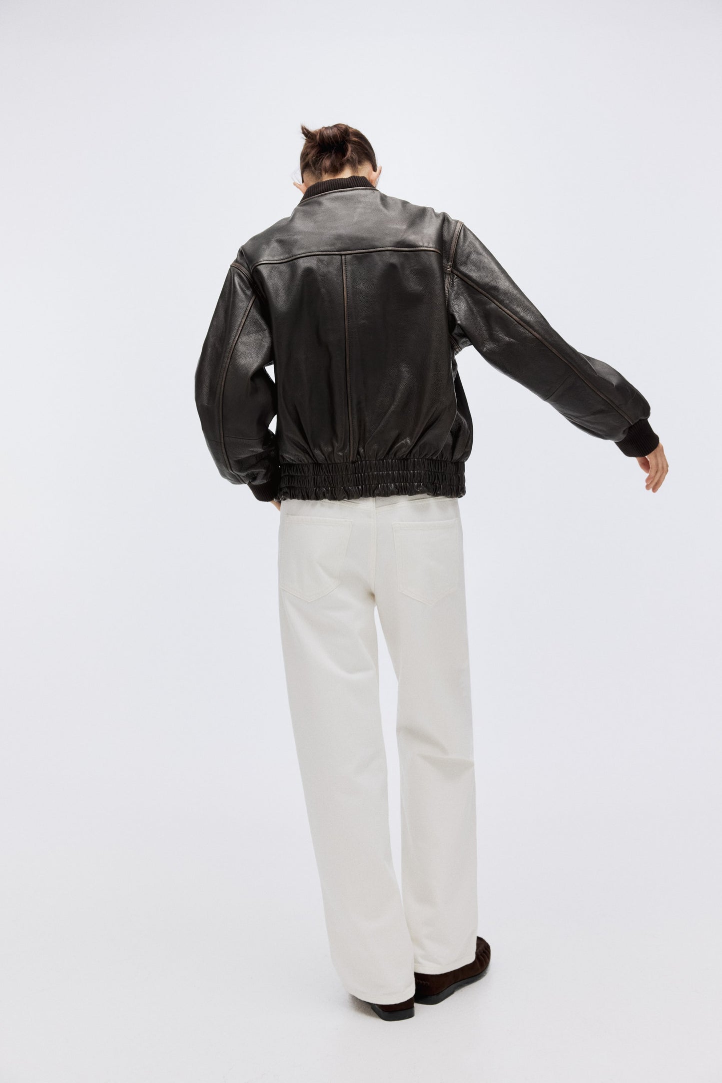 Leather bomber jacket