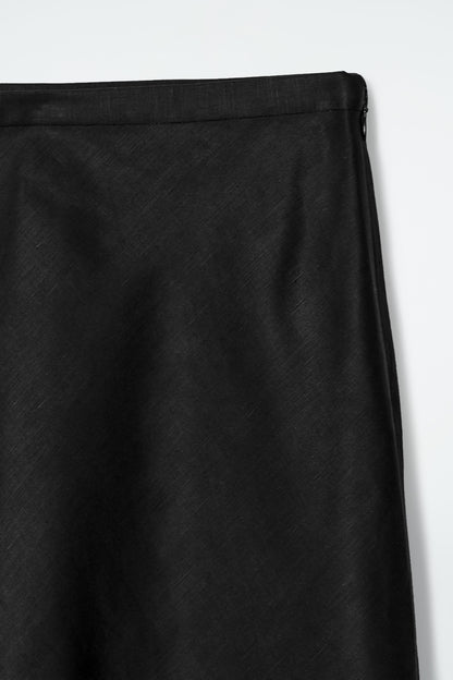 Linen-blend midi column skirt