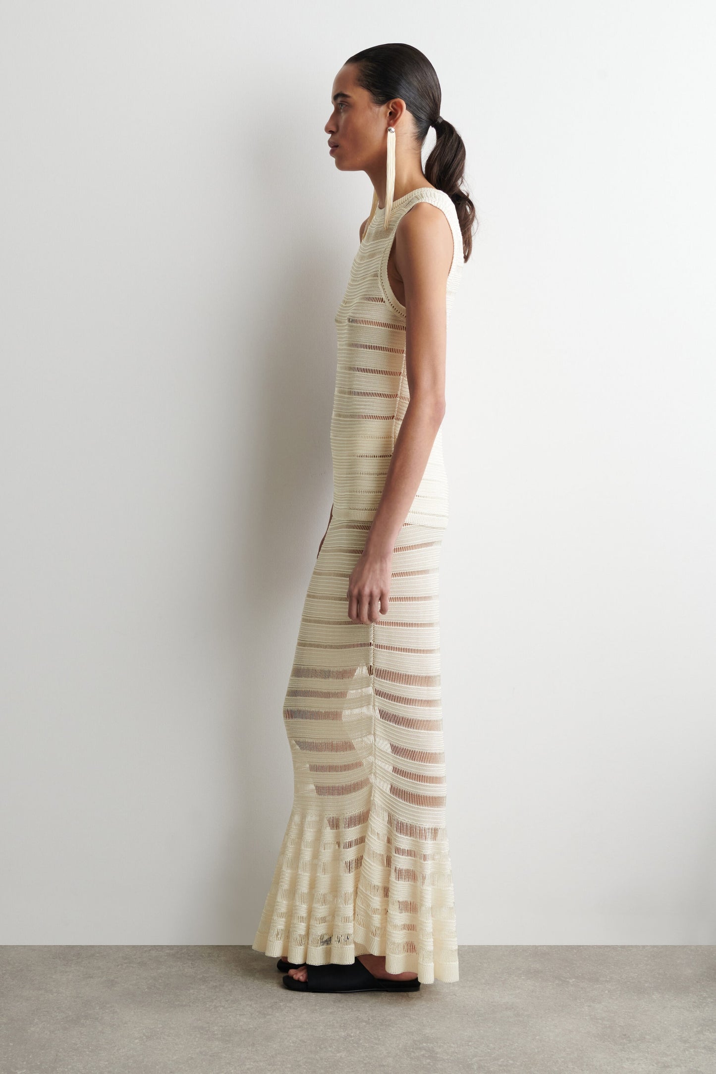 Ladder-Stitch Knitted Midi Skirt