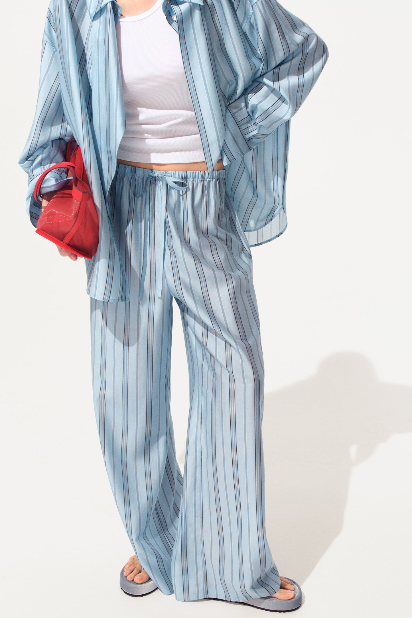 Striped Wide drawstring trousers
