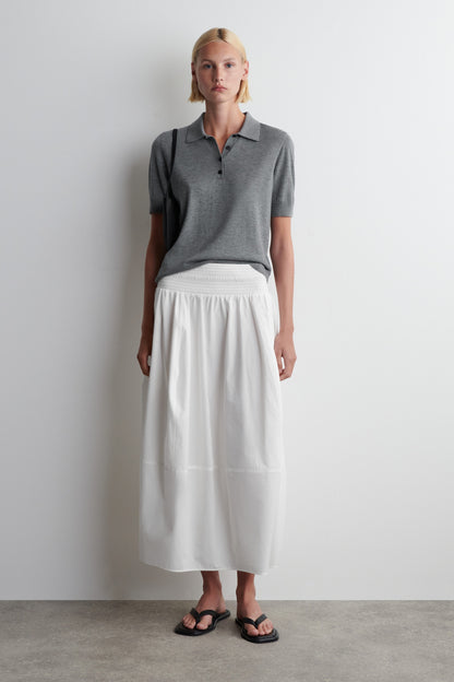 Smocked Panelled Midi Skirt