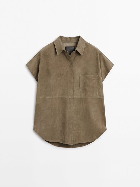 Suede leather shirt with pocket detail