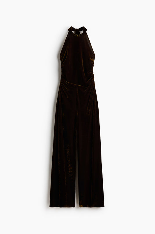 Velour halterneck jumpsuit