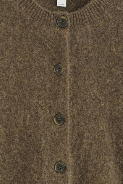 Brushed-Cashmere Crew-Neck Cardigan