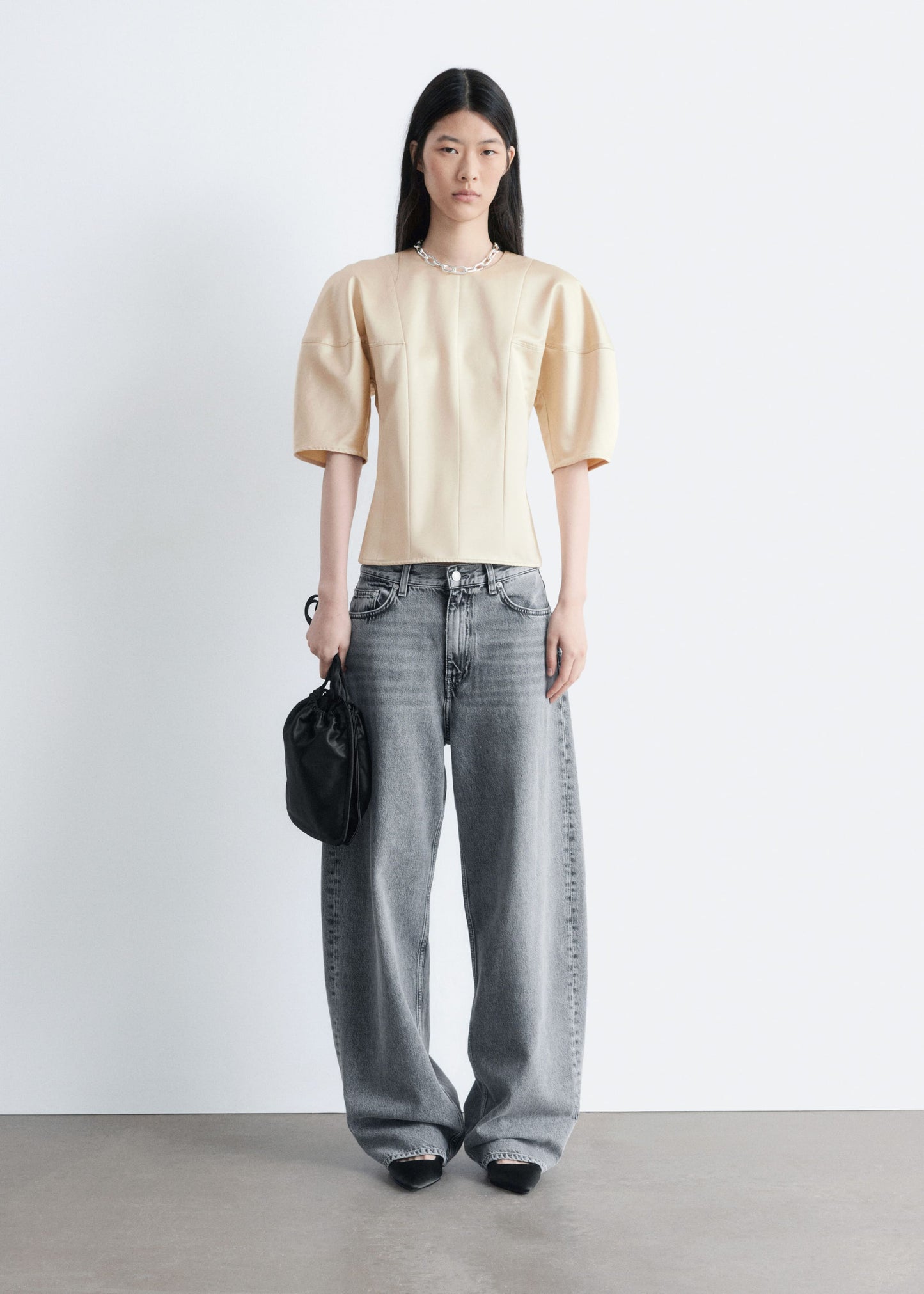 Satin Puff-Sleeve Top