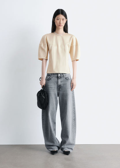 Satin Puff-Sleeve Top