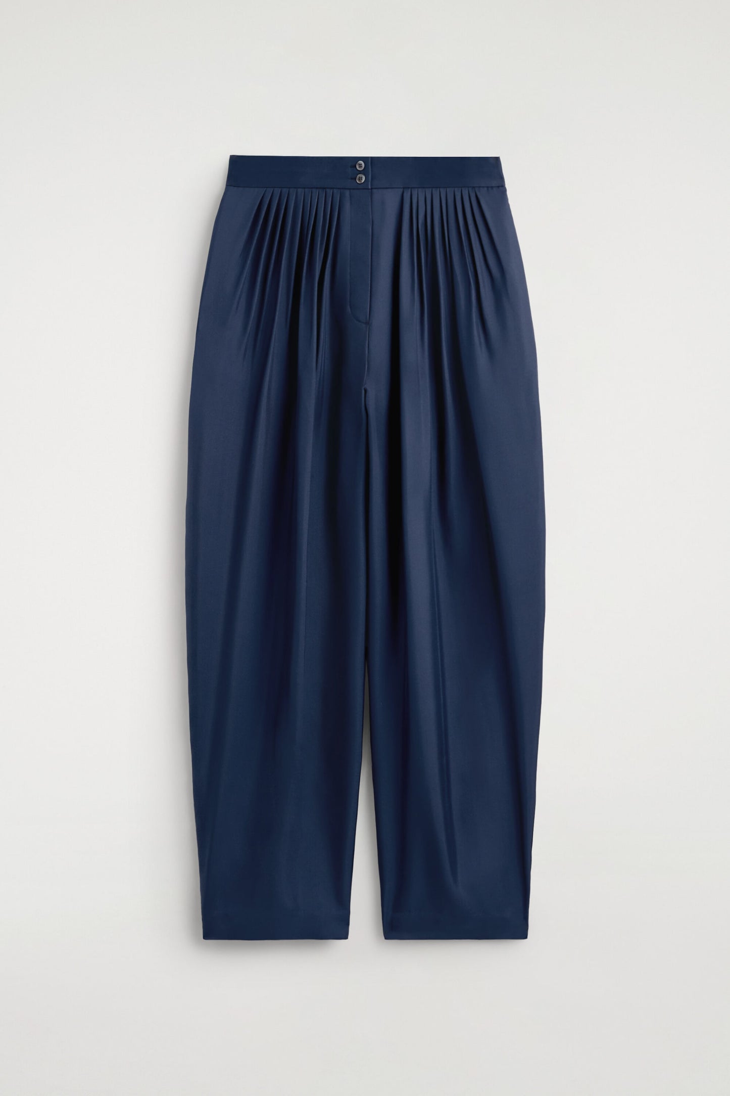 Draped Pleated Silk Straight-Leg Trousers