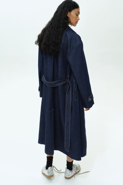 Single-breasted twill trench coat