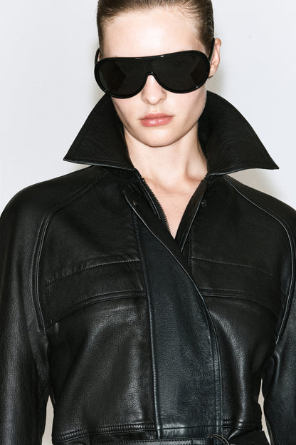 Belted Leather Workwear Jacket