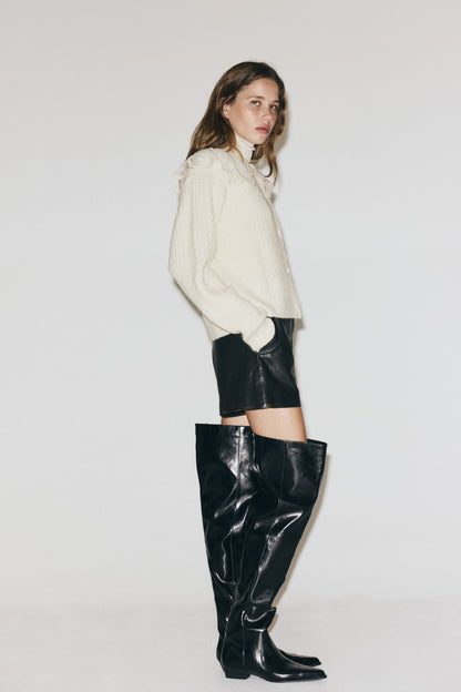 Lace-collared cardigan