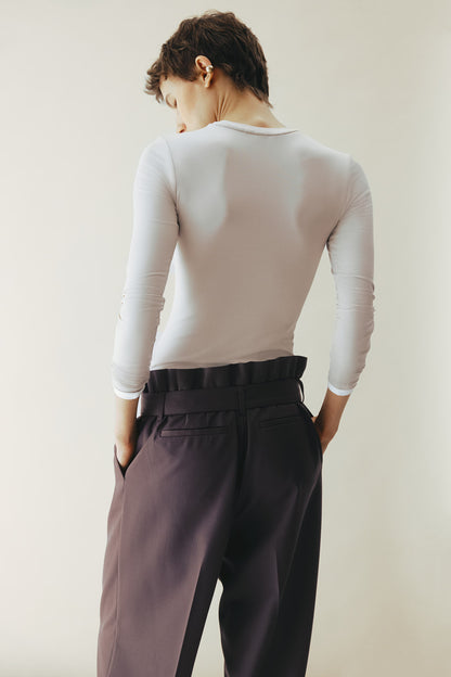 Belted wool-blend trousers