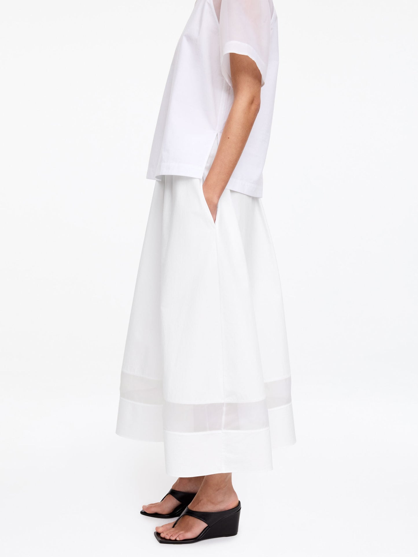 Organza Panel Midi Skirt