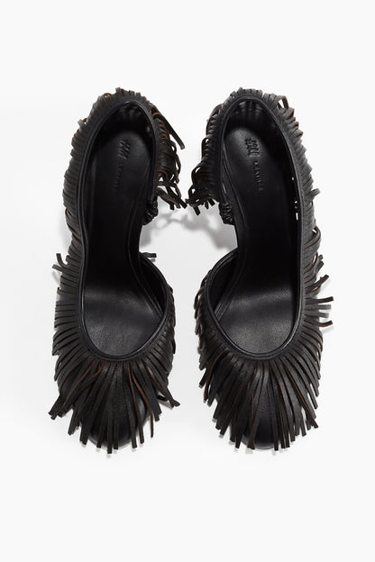 Fringed leather slingback court shoes