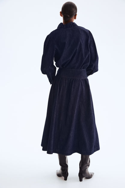 Flared denim skirt