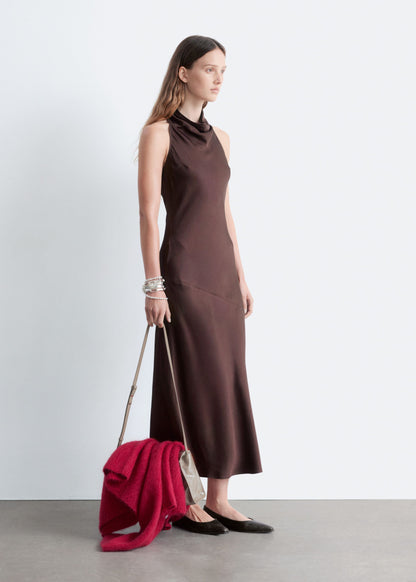 Cowl-Neck Satin Midi Dress