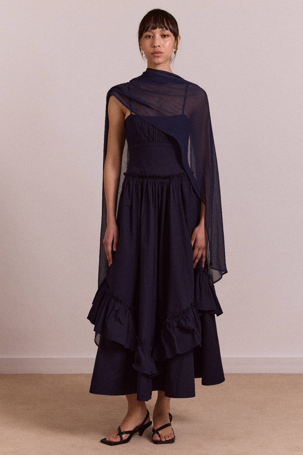 Juno midi dress with sheer scarf
