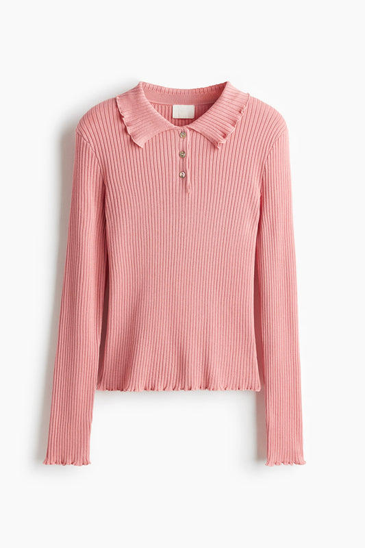 Rib-knit polo jumper