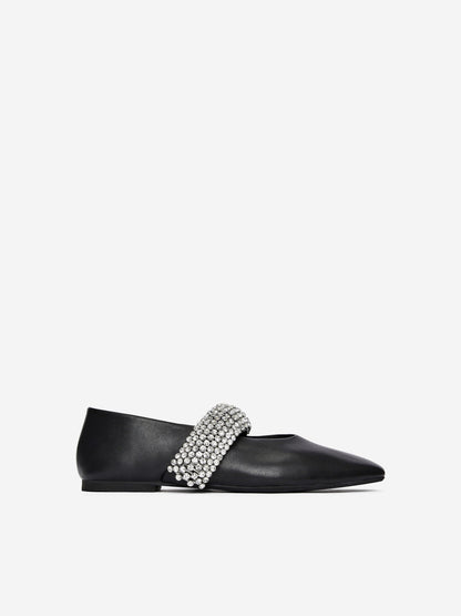 Rhinestone Leather Flats