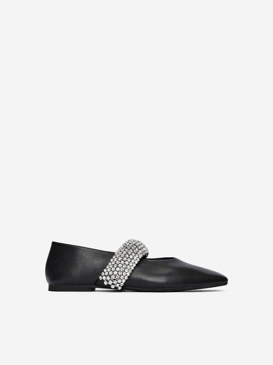 Rhinestone Leather Flats
