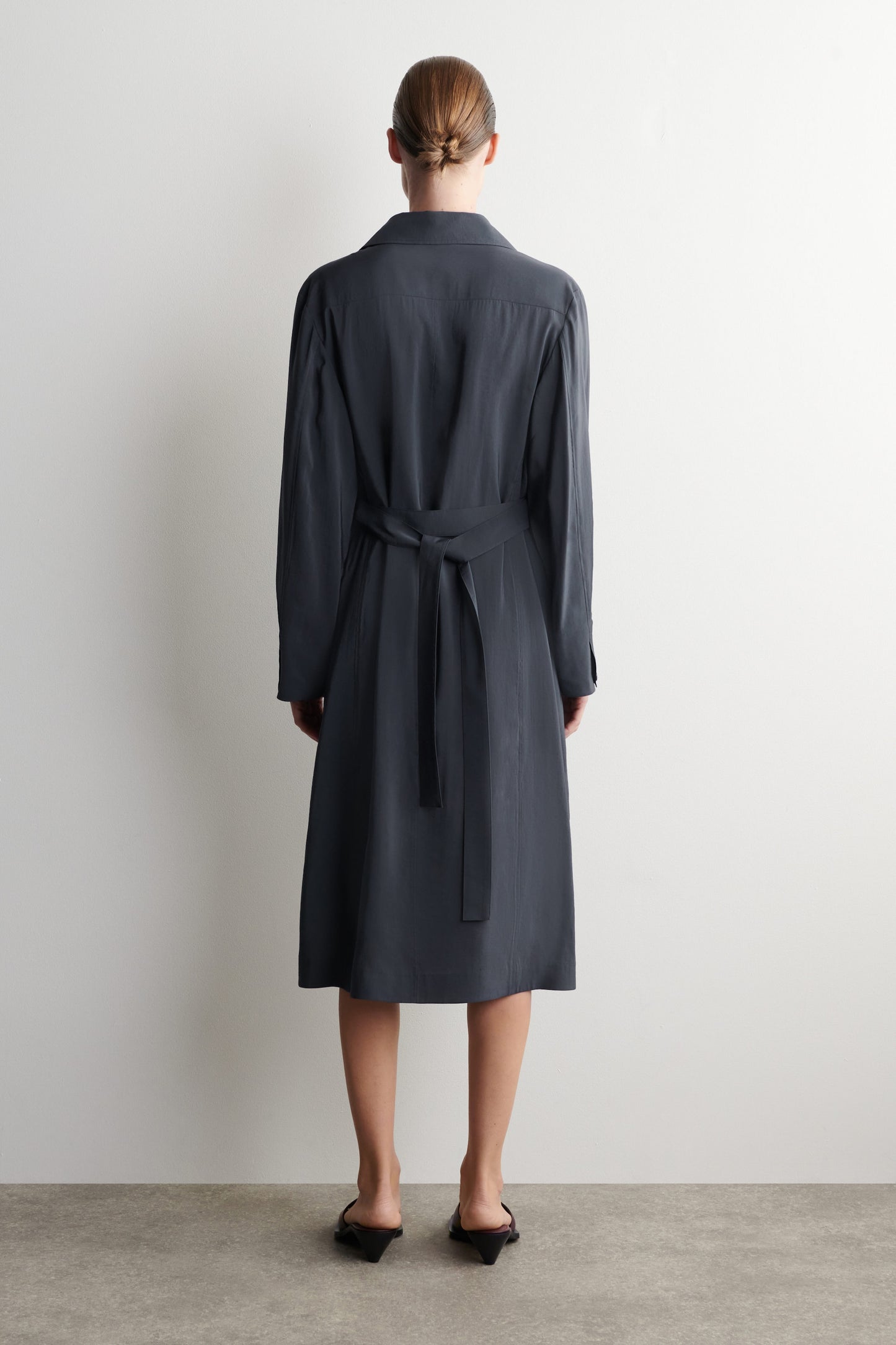 Belted Trench-Detail Midi Dress
