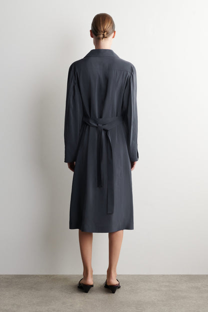 Belted Trench-Detail Midi Dress