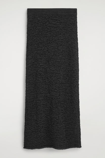 Textured Open-Knit Midi Skirt
