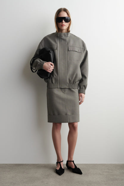 Funnel-Neck Wool-Blend Bomber Jacket