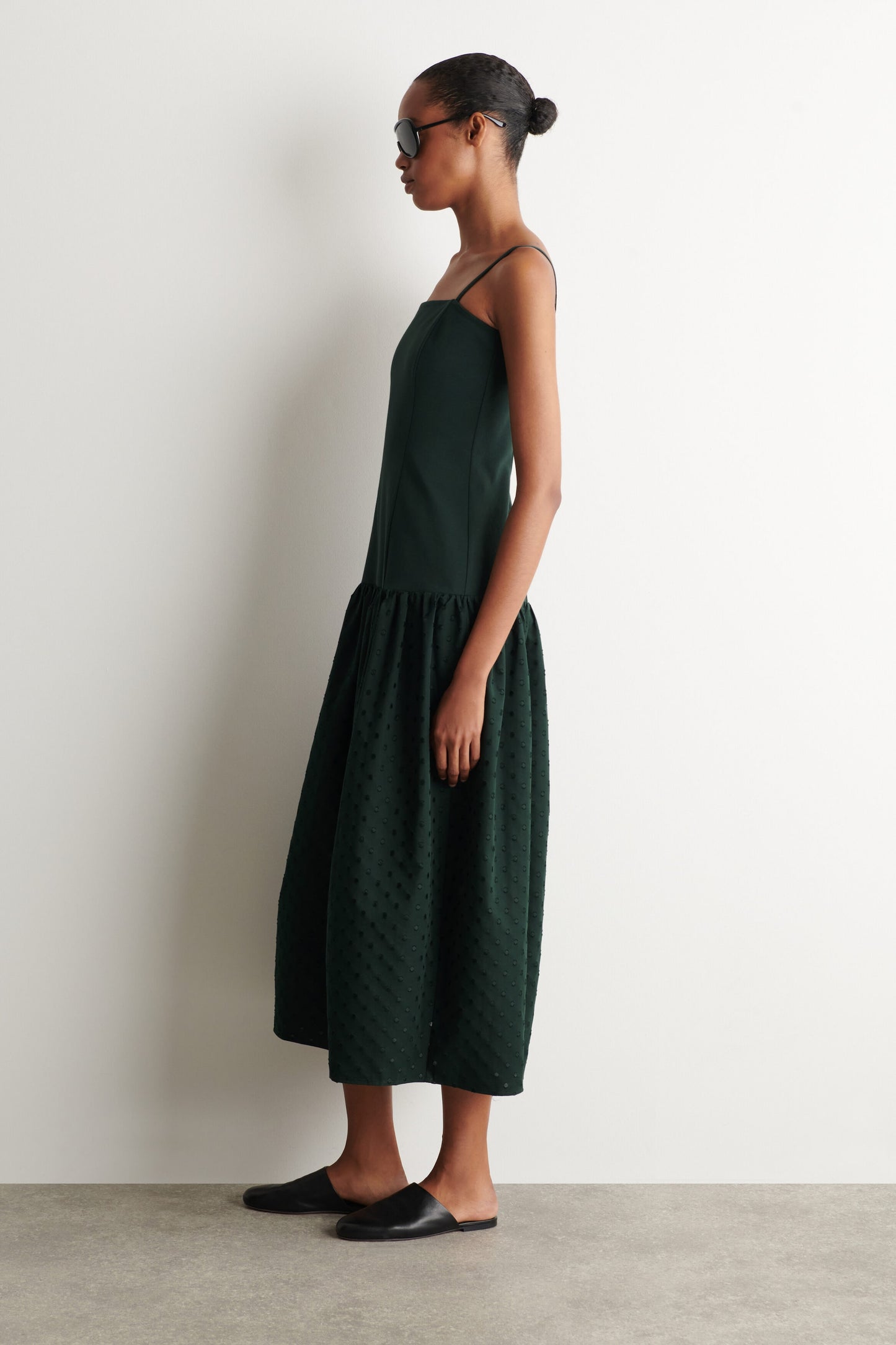 Polka-dot sculpted dropped-waist dress