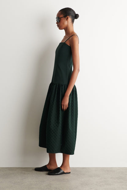 Polka-dot sculpted dropped-waist dress