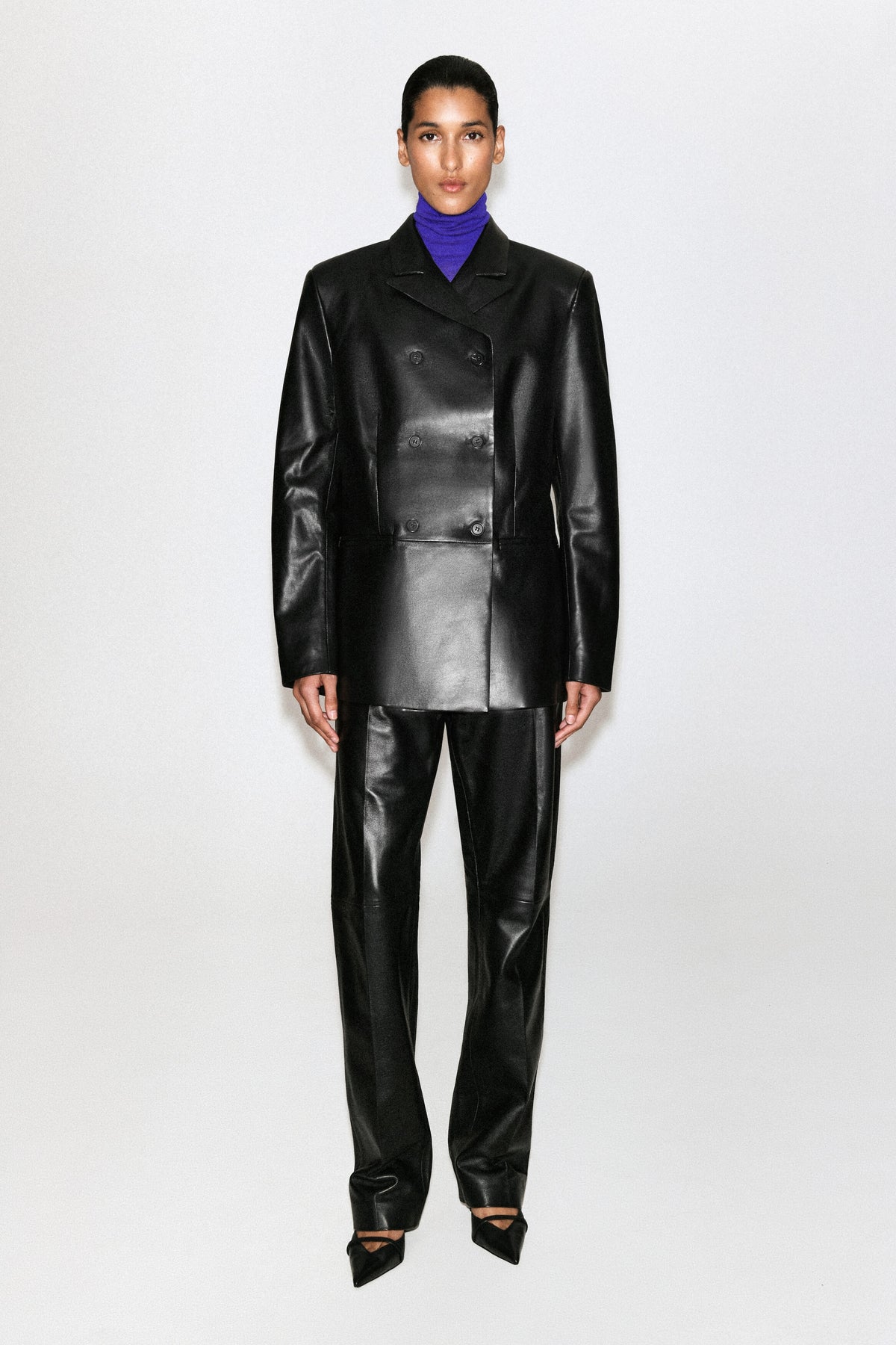 Leather Double-Breasted Blazer