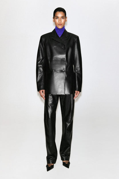Leather Double-Breasted Blazer