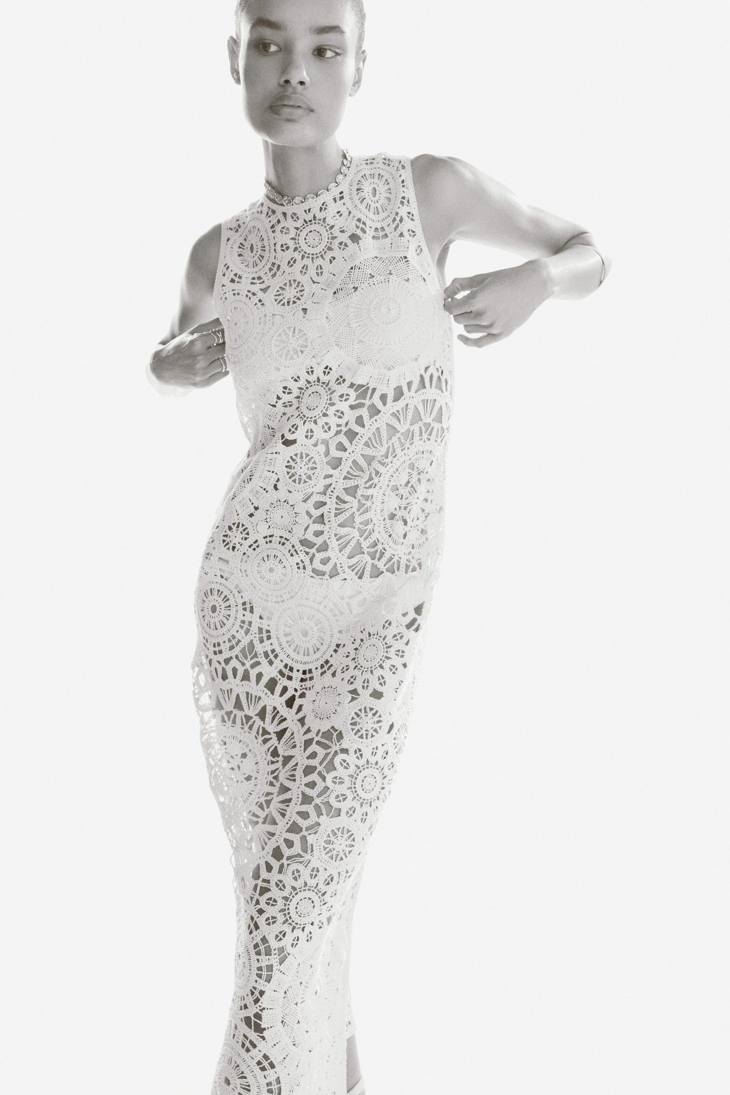 Crochet-look cotton dress