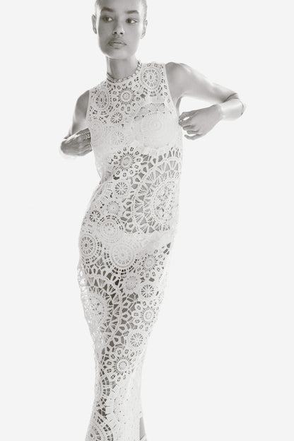 Crochet-look cotton dress