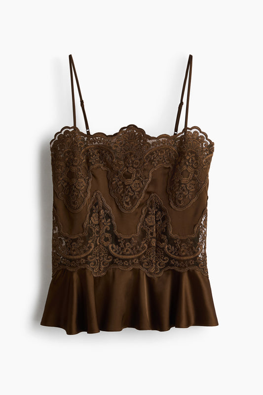 Lace-detail satin top