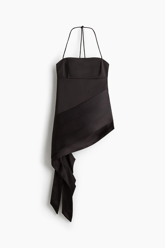 Asymmetric satin halterneck top