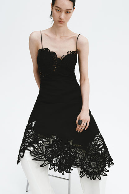 Lace-detail linen-blend dress