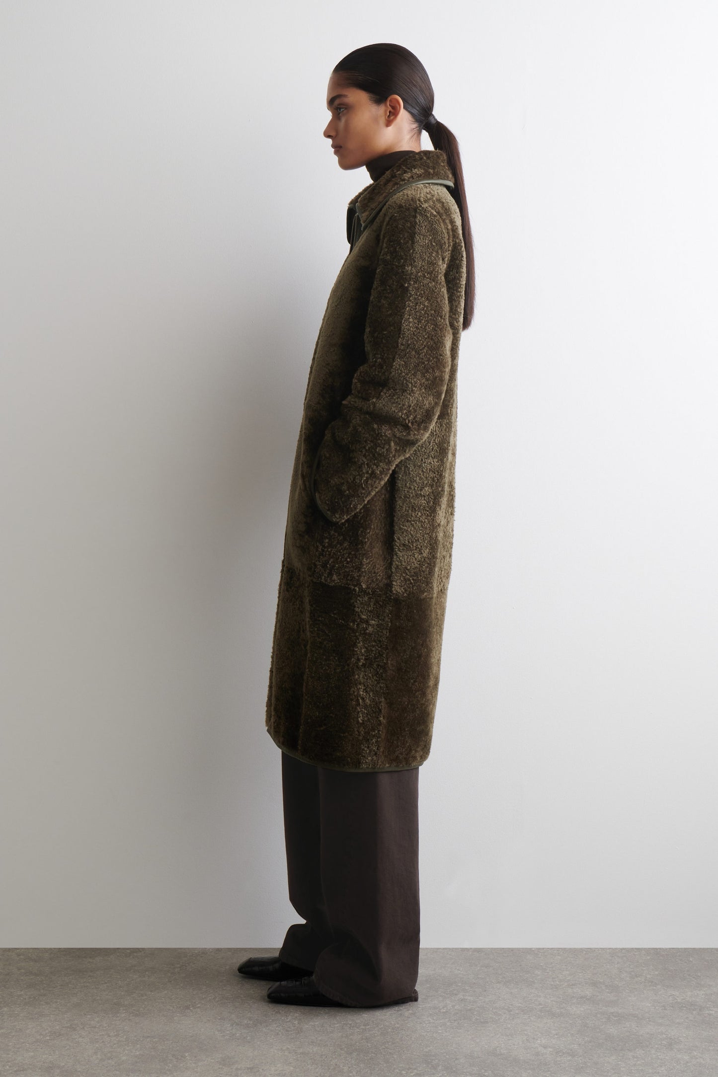 Leather-Bonded Shearling Coat
