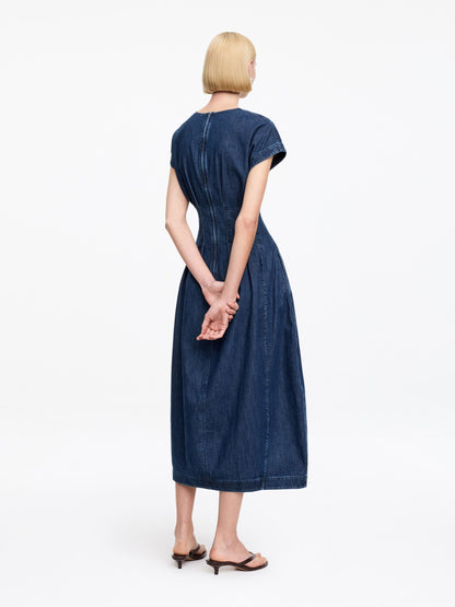 Pleated Denim Dress