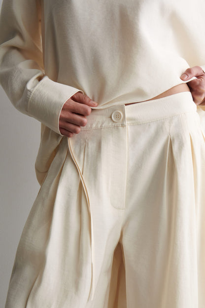 Pleated Modal Wide-Leg Trousers