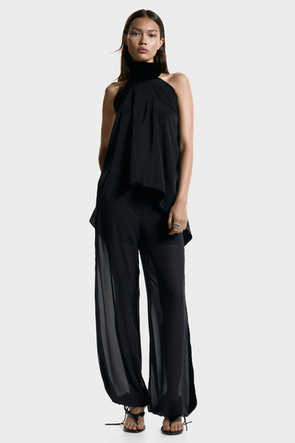 Scarf-collar halterneck top