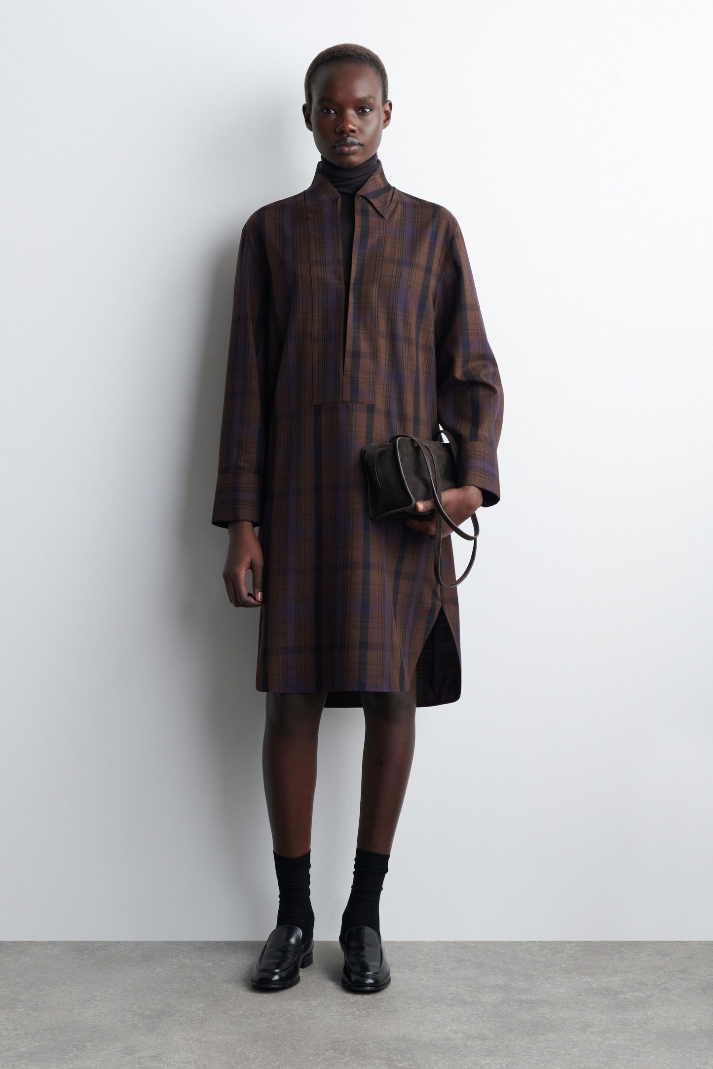 Checked Wool-Blend Shirt Dress