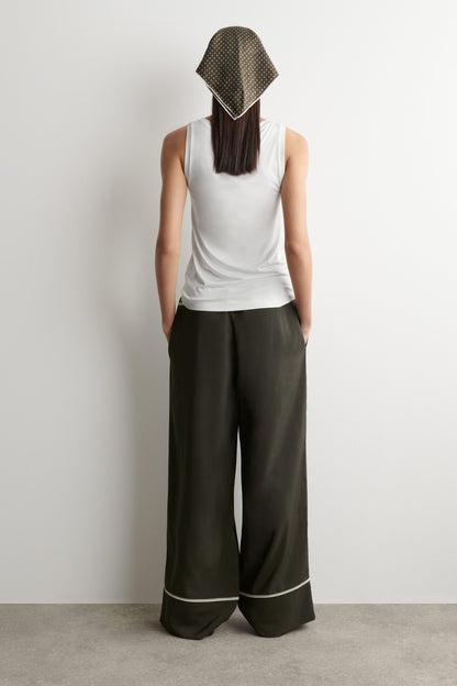 Contrast-piped straight-leg trousers