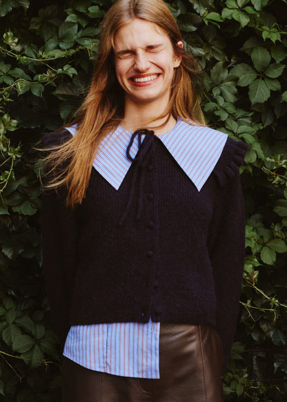 Oversized Collar Striped Shirt
