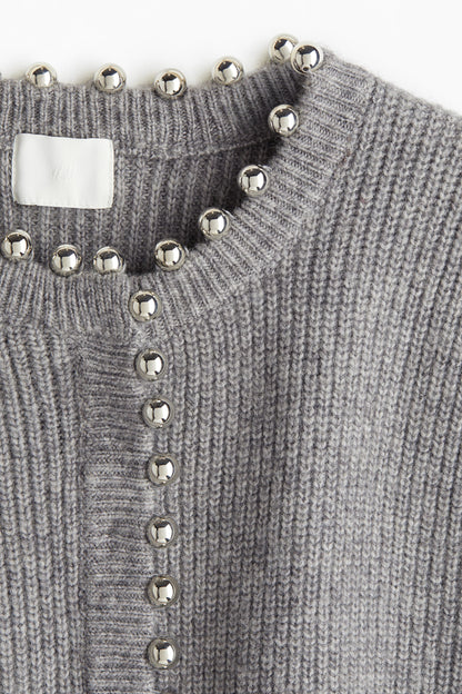 Bead-embellished rib-knit cardigan