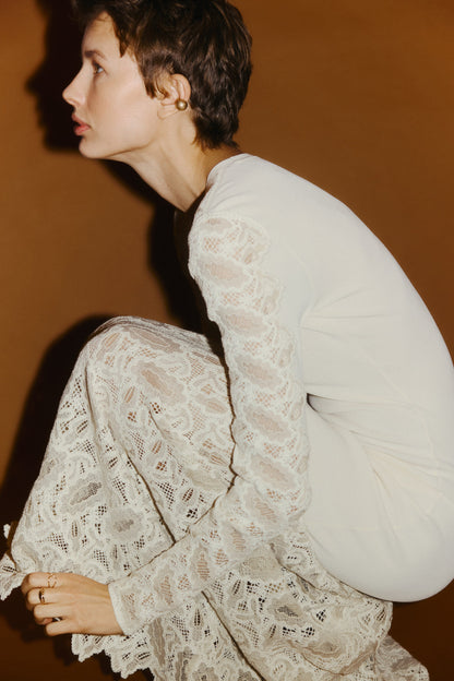 Ribbed lace-detail dress