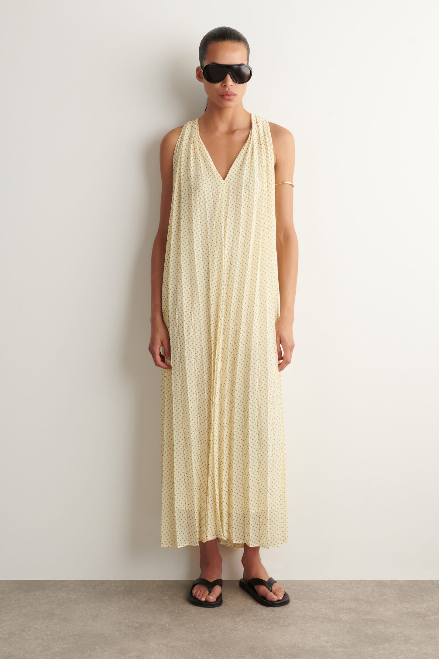 Tie-detail pleated georgette maxi dress